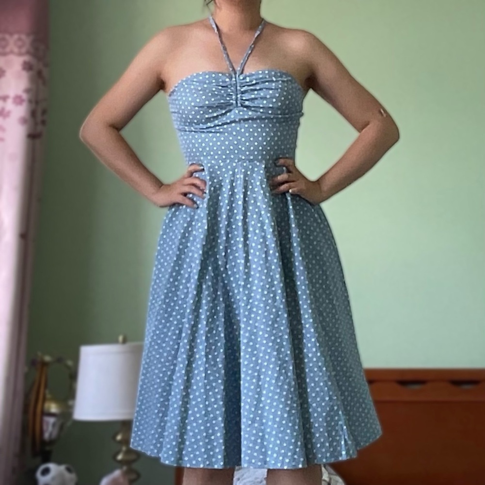 New w/ tags MUXXN vintage retro 50s baby blue high waist below knee dress size 6